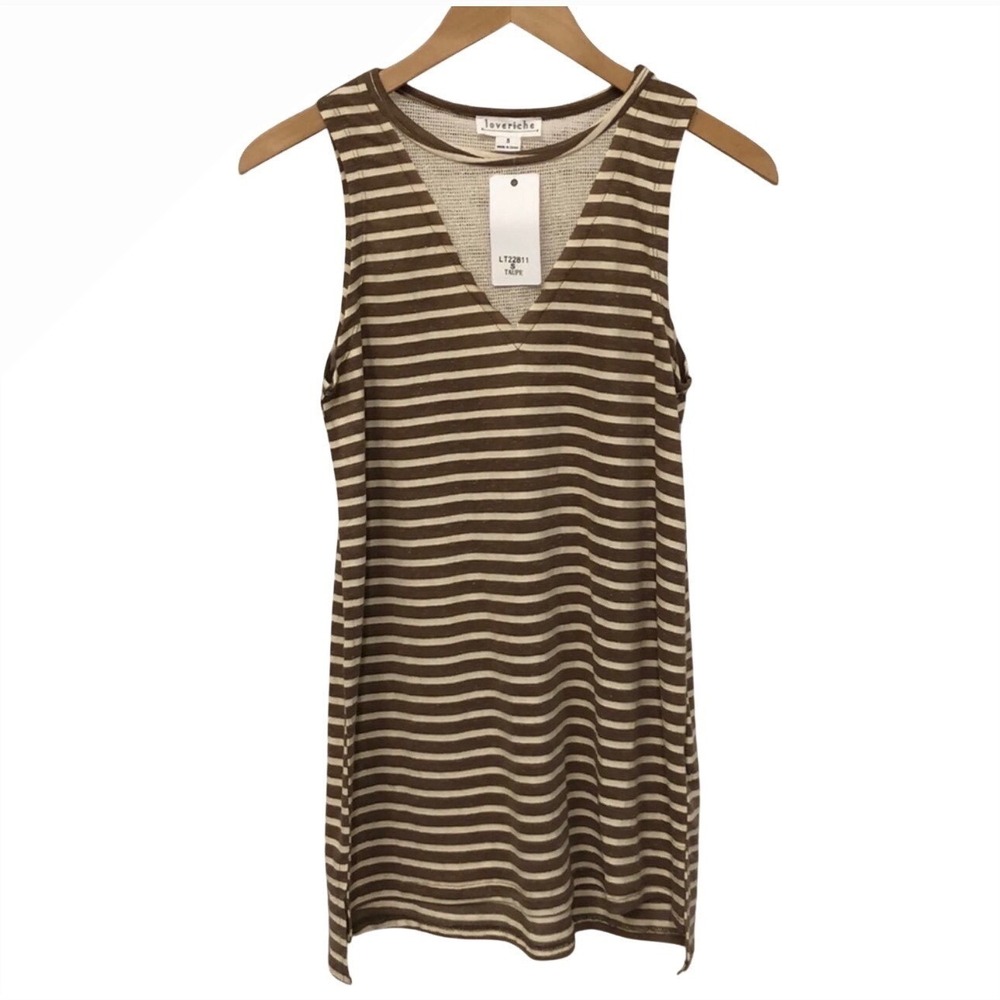 loveriche Women's Striped V Neck Tank Top Taupe Size M Medium‎
